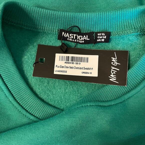 Nasty Gal Plus Size Crew Neck Oversized Sweat Shirt in Green Size 14 - Picture 6 of 7